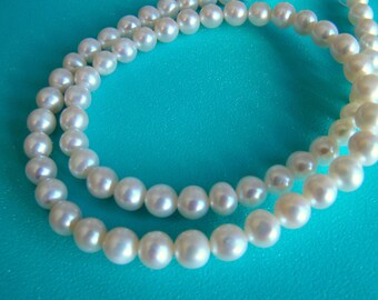 Freshwater White Natural Grade AA Round Bead Pearls 6mm - 7mm Size 16 Inch Strand