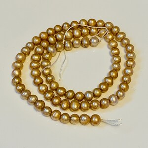 5mm-6mm Grade A Champagne Freshwater Cultured Natural Potato Pearls - One Strand 15.5mm