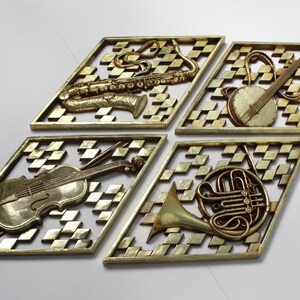 Vintage Set of 4 Retro Diamond Shaped Music Panels - Saxophone, Violin ...