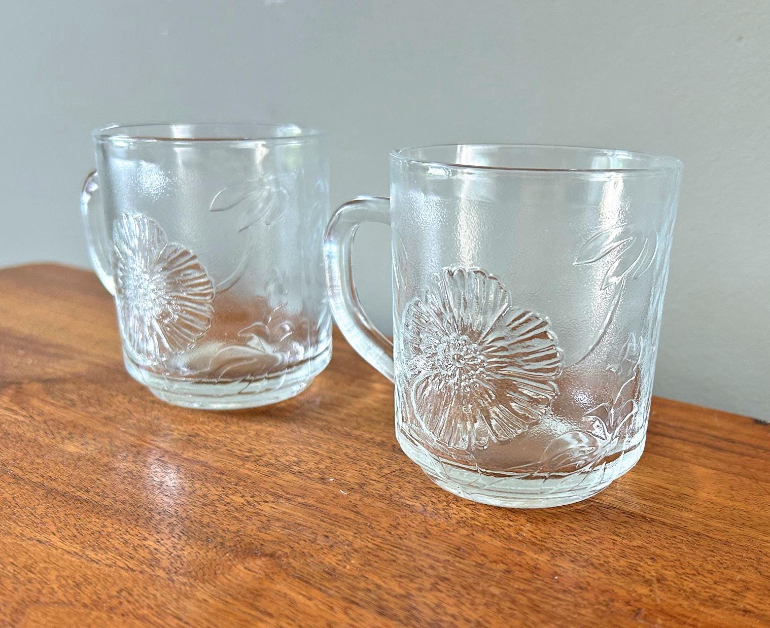 Vintage Pair of KIG Indonesia Clear Glass Mugs With Embossed Hibiscus and  Tropical Leaves - Etsy Canada