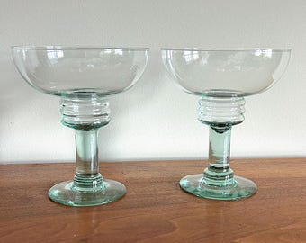 Vintage Light Sea Foam Green Margarita Glasses - Set of 2