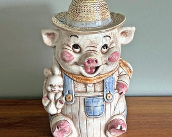 Vintage Treasure Craft Farmer Pig Holding Bunny Cookie Jar ***READ DESCRIPTION