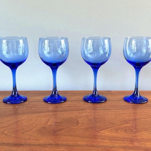Vintage Libbey Cobalt Blue Wine Glasses Water Goblets - Set of 4