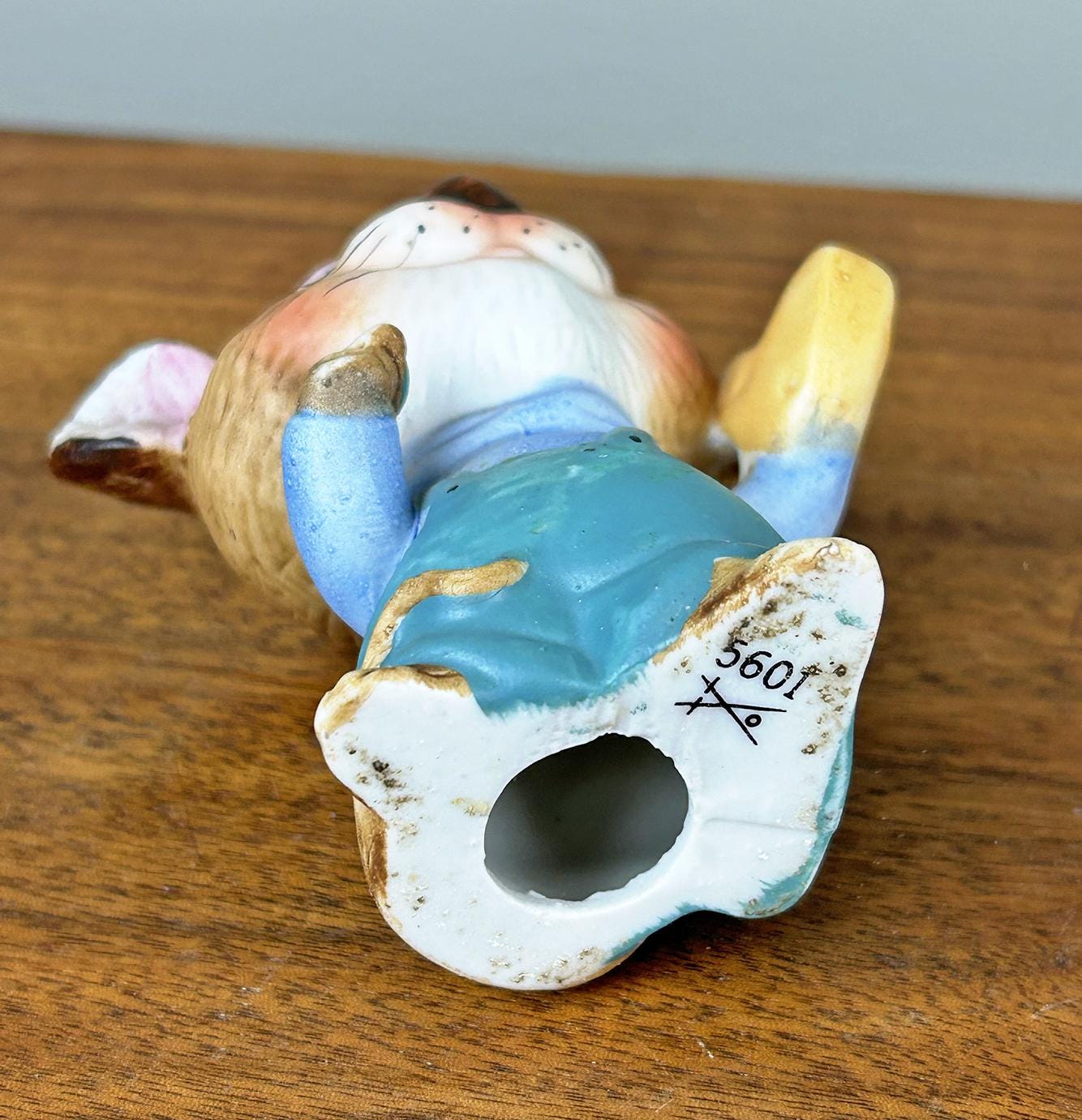 Vintage Harvest Field Mouse in Overalls With Cheese Porcelain