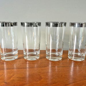 Vintage MCM Dorothy Thorpe Silver Rim Highball Glasses Tumblers Set of 4