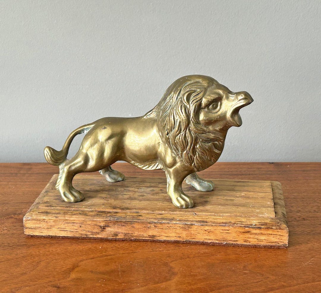 Vintage Brass Lion Desk Sculpture Bookend Paperweight San Pacific ...