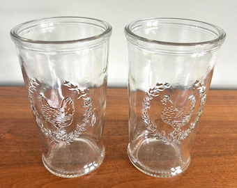 Vintage Libbey Rooster Embossed Clear Farm to Table Tumblers - Set of 2