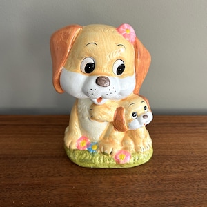 Vintage Mother Dog and Puppy Coin Bank