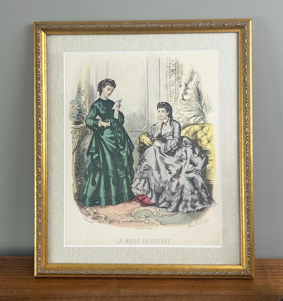 Vintage Framed La Mode Illustree Hand Colored French Lithograph