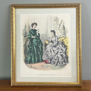 Vintage Framed La Mode Illustree Hand Colored French Lithograph