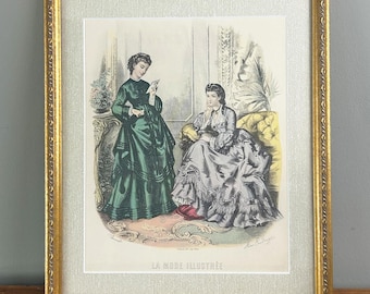 Vintage Framed La Mode Illustree Hand Colored French Lithograph