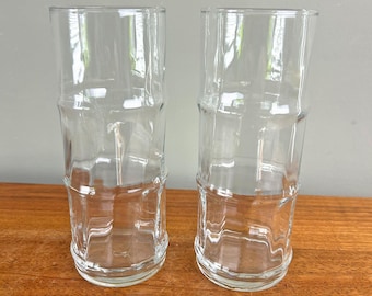 Vintage Libbey Hawaiian Bamboo Bash Tiki Clear Glass 16 oz Tumblers - Set of 2