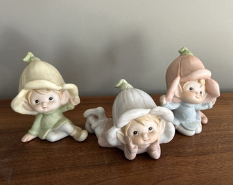 Vintage Homco Set of 3 Elves Pixies Little Gnome Children 5615