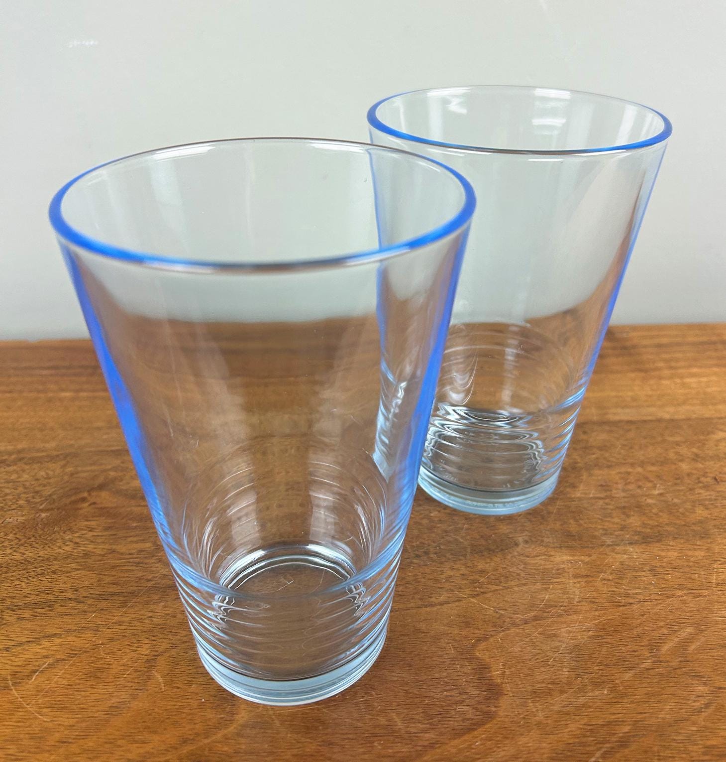 Vintage IKEA Vanlig Tumbler Blue Tinted Ribbed Glasses 18 Oz - Set of 2