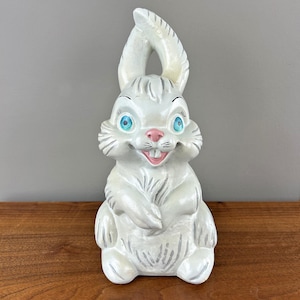 Vintage Giant Crazed Tripping White Rabbit Chalkware Bank Easter