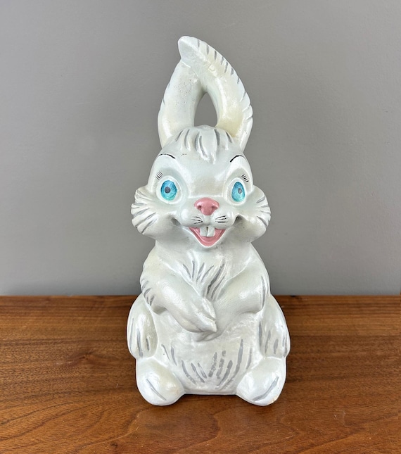 Vintage Giant Crazed Tripping White Rabbit Chalkware Bank Easter