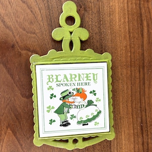 Vintage Blarney Spoken Here Irish Iron and Tile Trivet