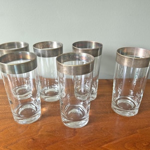 Vintage MCM Dorothy Thorpe Silver Rim Highball Glasses Tumblers Set of 6