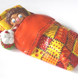 Vintage Plaster Weirdo Watching a Movie in Bed