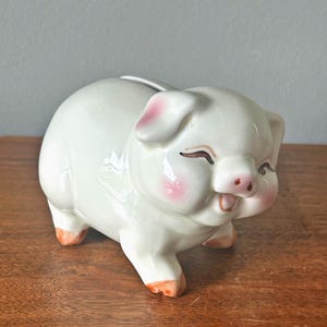 Vintage Laughing Pig Ceramic Coin Piggy Bank