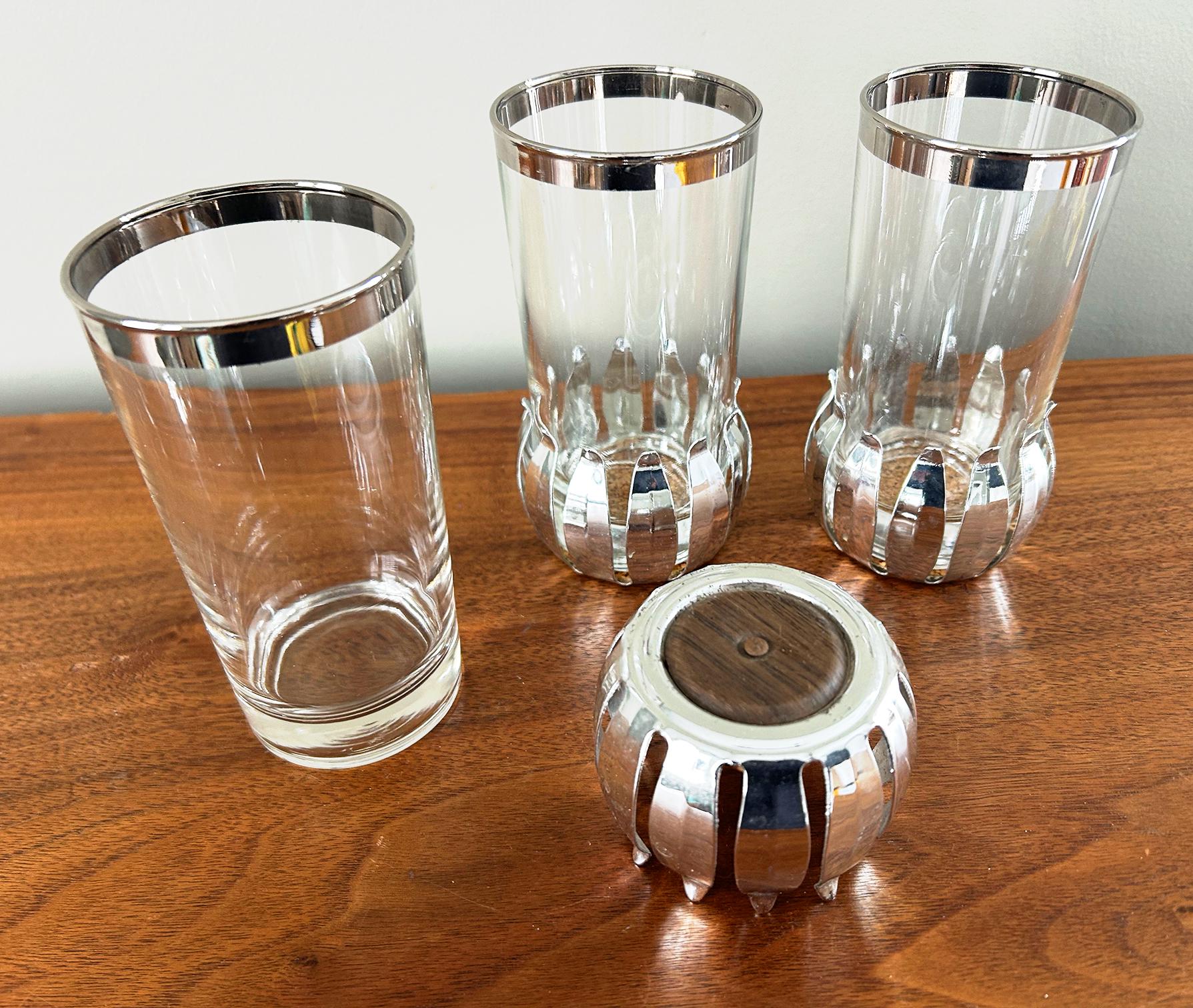 Vintage Set of 3 Mid Centuury Dorothy Thorpe Tumblers With Lotus