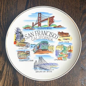 Vintage San Francisco Collector Souvenir Plate China Town Golden Gate Bridge 1960s