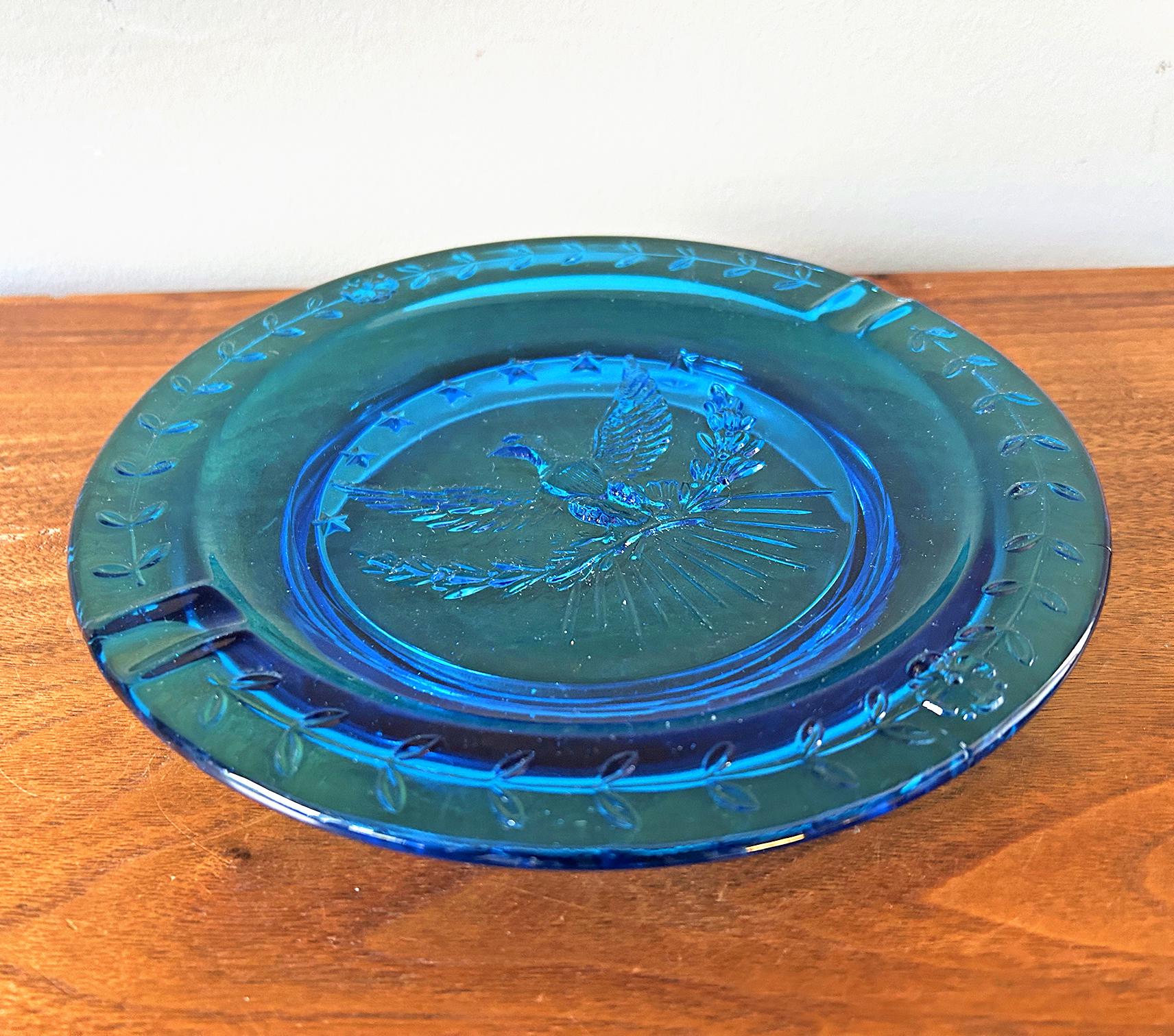 Vintage L. E. Smith Large Blue Glass Heritage American Eagle Cigar