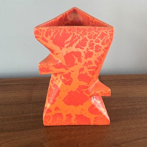 Vintage Mod Mid Century Ceramic Vase with Vibrant Orange and Red Lava Crackle Glaze MCM Pottery