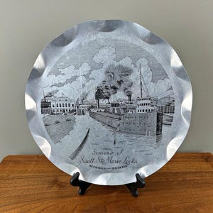 Vintage Sault Ste Marie Locks Michigan - Ontario Large Aluminum Stylemaster Tray