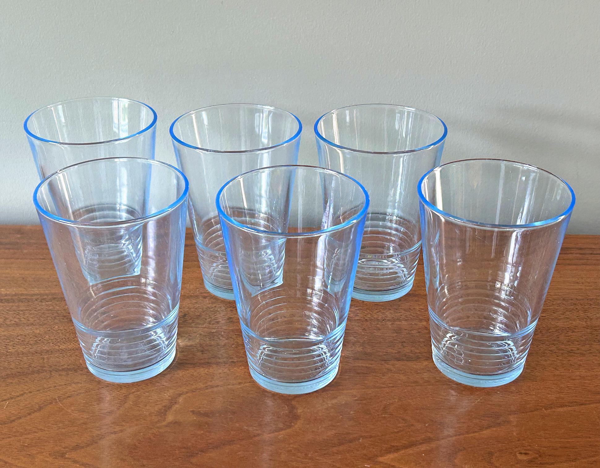 Vintage IKEA Vanlig Tumbler Blue Ribbed Tinted Blue Glass 102 88 Made in Italy - Set of 6