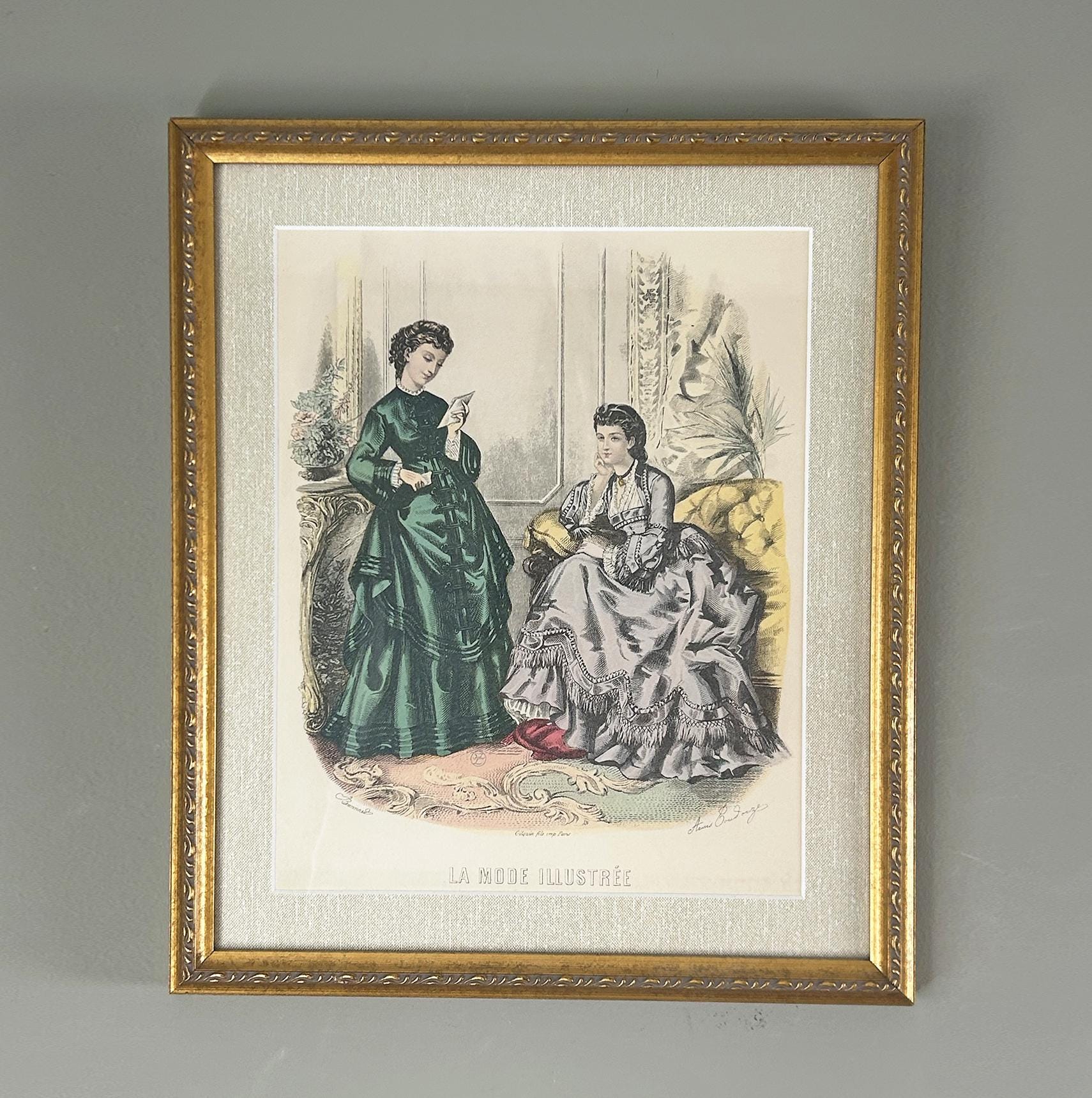Vintage Framed La Mode Illustree Hand Colored French Lithograph