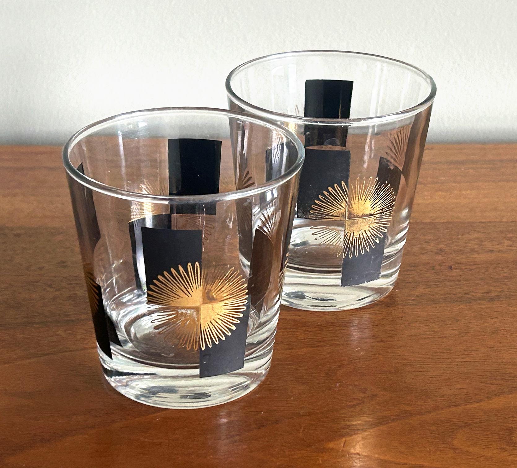 Vintage Anchor Hocking Black and Gold Atomic Starburst Rocks