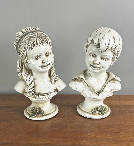 Vintage Girl and Boy Busts by Universal Statuary Corp. Chicago