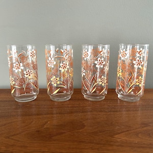 Vintage Libbey 1970s Floral Glasses - Set of 4