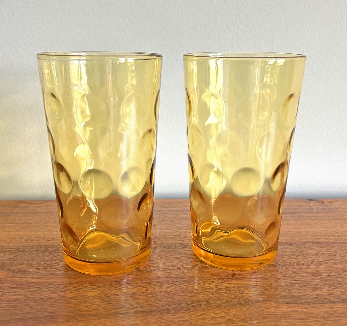 HAZEL-ATLASビンテージのサワークリームグラス スマイル 黄色2点セット Vintage Hazel Atlas Eldorado Amber Gold Coin Dot Thumbprint 11 Oz