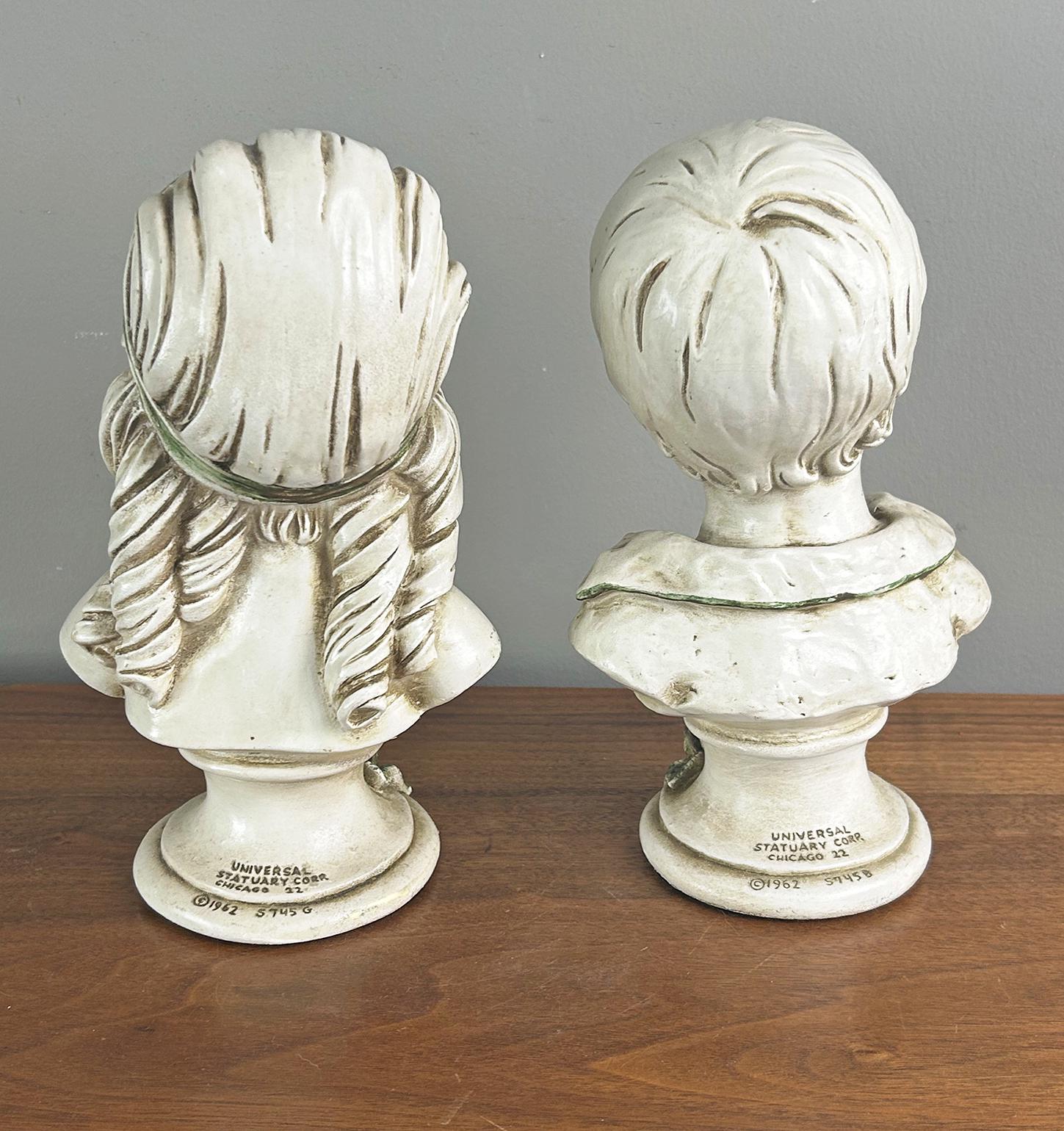 Vintage Girl and Boy Busts by Universal Statuary Corp. Chicago