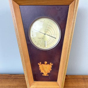 Vintage MCM Atomic THI/m Barometer Thermometer Hygrometer Wood and Leather Weather Station by Advance Dial Co Chicago 1950&#39;s