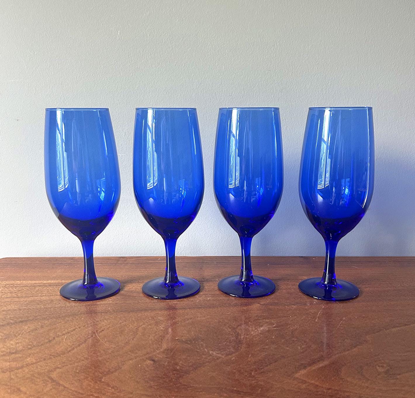 Vintage Luminarc Cobalt Blue Water Glasses Iced Tea Glasses Made in France  - Set of 4