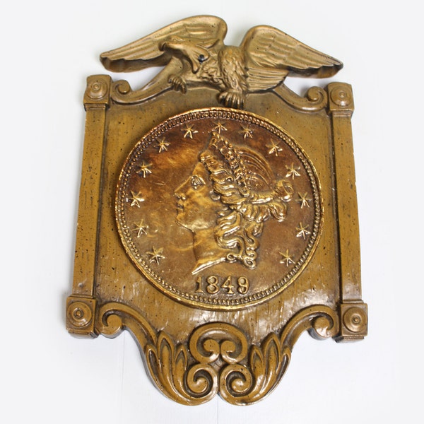Vintage Large 1848 Penny Mounted on Panel with Eagle Plaque
