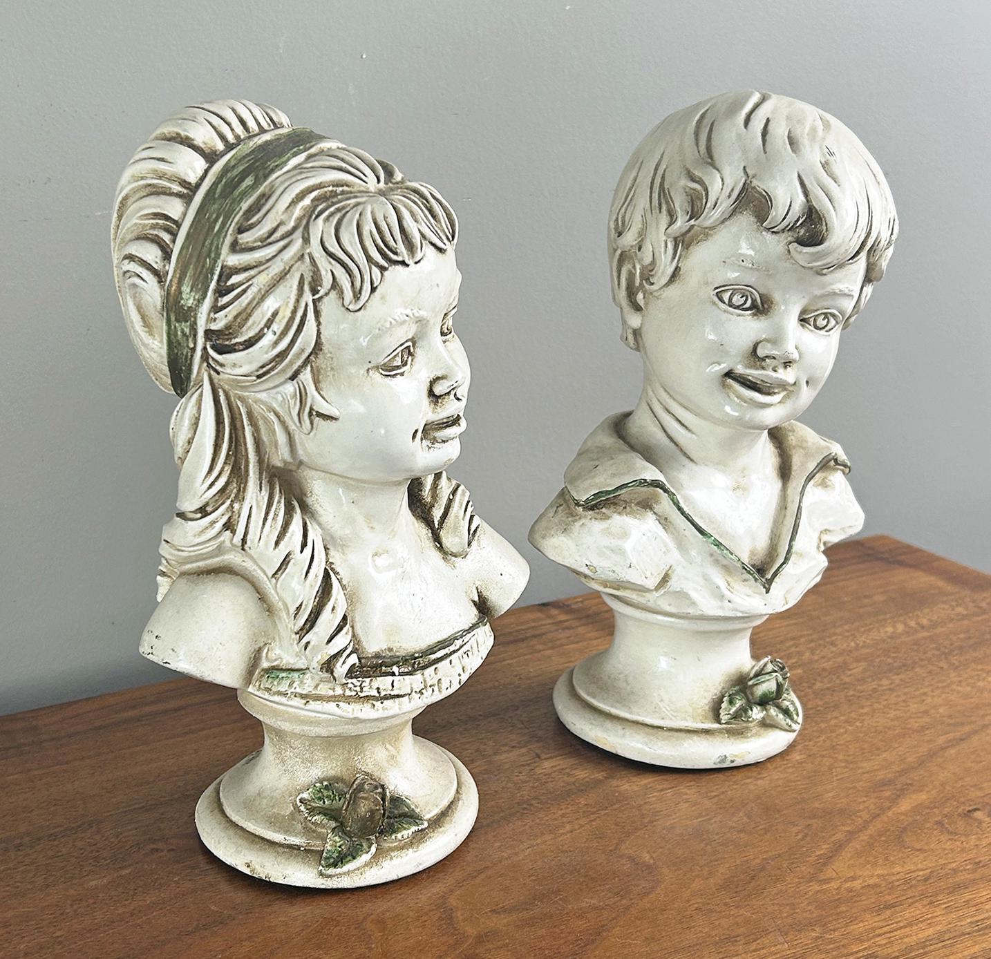 UNIVERSAL STATUARY CHICAGO 1960年代 石膏オブジェ Vintage Girl and Boy Busts by Universal Statuary Corp. Chicago
