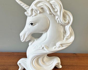 Vintage All White Ceramic Unicorn Bust - Etsy