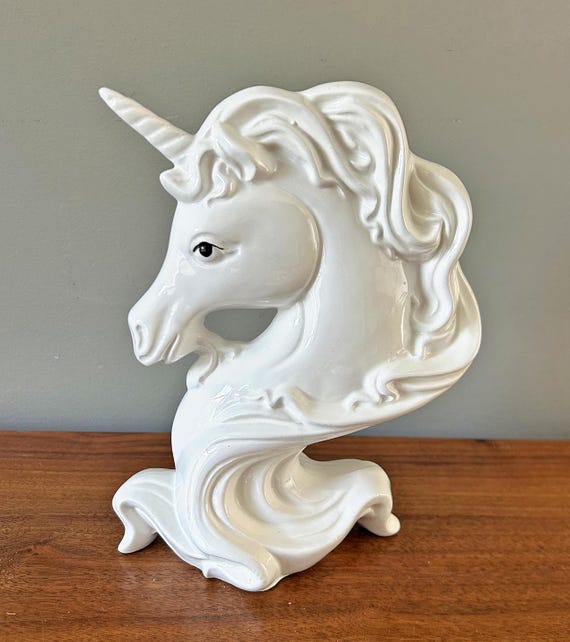 Vintage All White Ceramic Unicorn Bust - Etsy