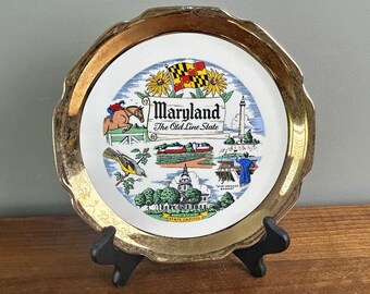 Vintage Maryland The Old Line State Souvenir Pictorial Collectible State Plate A Capsco Product 9 1/4"