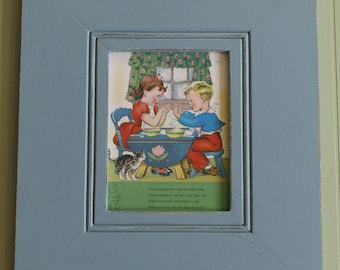Vintage Framed Print of Boy and Girl Nursery Rhyme
