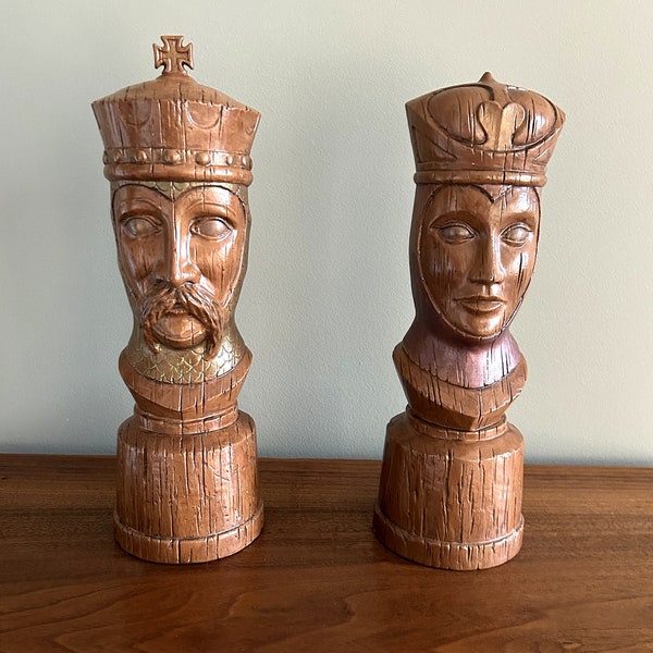 Vintage MCM King and Queen Large Ceramic Chess Pieces