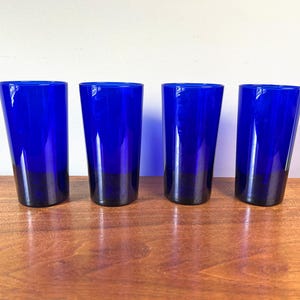 Vintage Libbey Cobalt Blue 20oz Tumblers Glasses - Set of 4