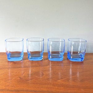 Vintage Libbey Carrington Blue Square Low Ball Rocks Whiskey Old Fashioned Glasses - Set of Four