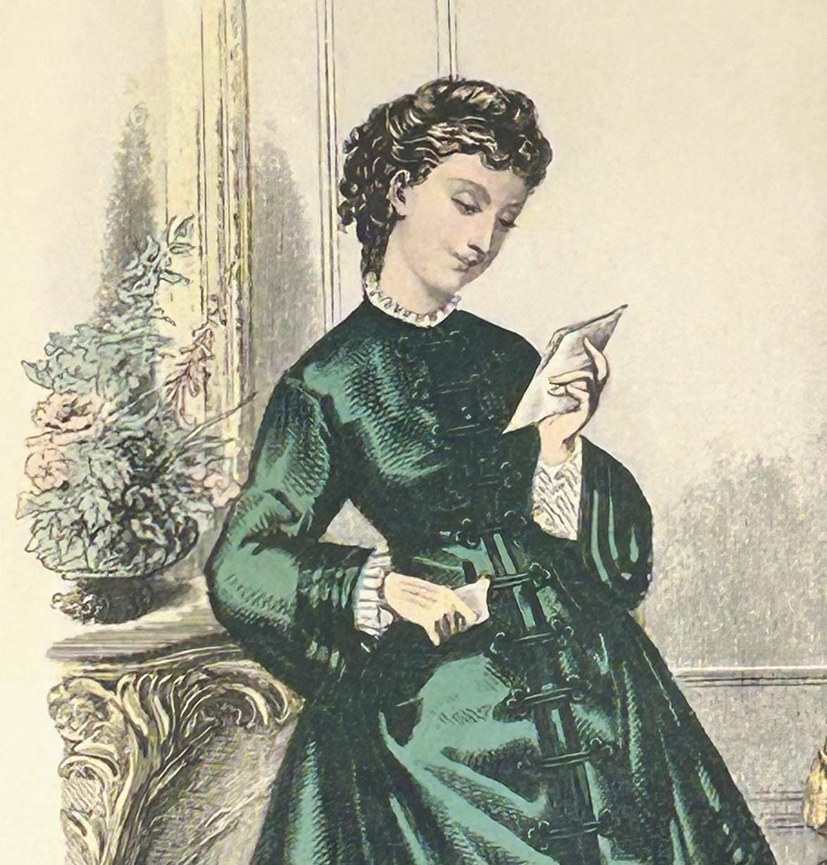 Vintage Framed La Mode Illustree Hand Colored French Lithograph