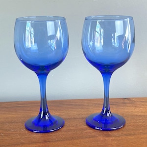 Vintage Libbey Cobalt Blue Wine Glasses Water Goblets - Set of 2