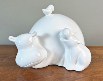 Vintage Large Mother Hippo with Baby Piggy Bank by Hallmark